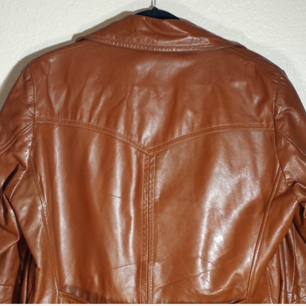 Vintage Leather William Barry 70s Wide Lapel Western Yoke Chocolate Brown Coat L - Picture 5 of 12